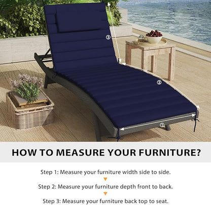 Sundale Outdoor Olefin Quilted Lounge Cushion Set of 2, Patio Foldable Chaise Lounger Cushion, Water-Resistant Lounge Chair Pad with Straps Navy Blue, 80 x 26 inches