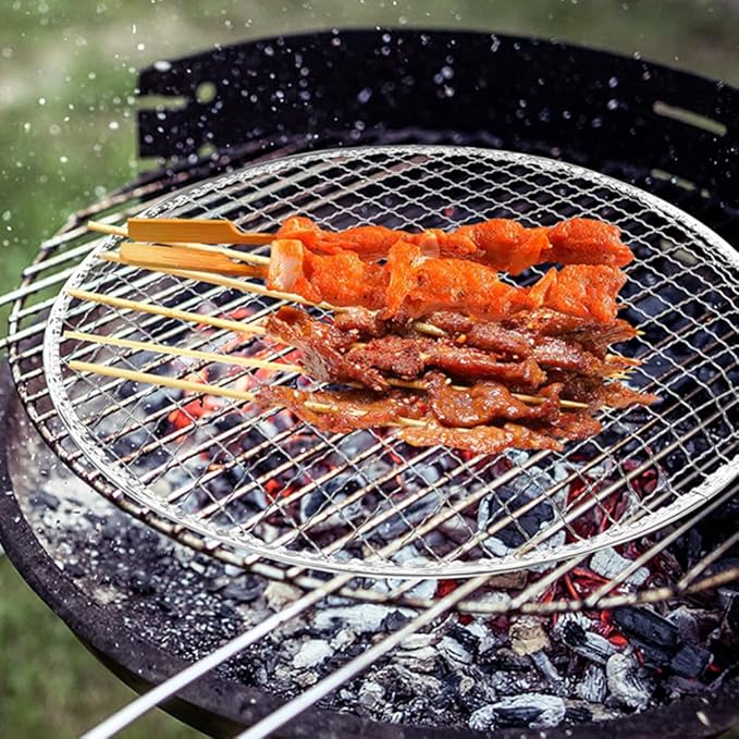 Kichvoe 13 Inch Disposable Round Bbq Grill Net Non-Stick Mesh Cooking Grate for Outdoor Camping Fire Pit Grilling Meat Vegetables Fish Skewers