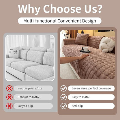 Velvet Couch Cover, Plush Sectional Sofa Cover Washable, Anti Slip Sofa Slipcover for 4 Cushions Sofas, Furniture Protector Covers for Pets & Kids(1PC, Dark Brown, 35.4"×94.5", 4-Seater)