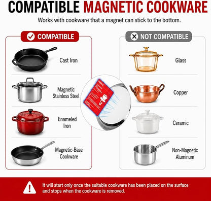 Induction Cooktop Portable Induction Burner Countertop One-Touch Max Power 1800W, 12-Hour Timer Precise Temperature Control Stainless Steel Hot Plate Low-Noise Electric Cooktop for Home-Regular