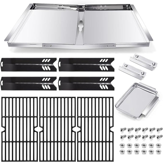 Hiorucet Grill Grease Tray Kits for Dyna Glo DGF493BNP Replacement Parts, Backyard BY13-101-001-12, Adjustable 24''-30'' Drip Pan, Grates, Heat Plates for Dyna Glo Grill Replacement Parts 4 Burner.