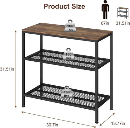 Kitchen Island with 3 Tier Storage, Height-Adjustable Kitchen Shelf, Microwave Stand for Dining, Sturdy Metal Frame, 30.7" L x 13.77" D x 31.51" H,Rustic Brown and Black
