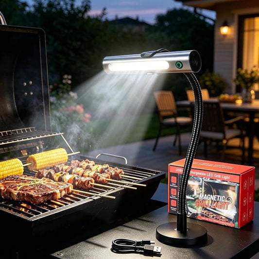 IMAGE Rechargeable Magnetic Grill Light COB LED BBQ Light IPX5 Waterproof | Grilling Gifts for Men Dad, Flexible Gooseneck, Fits Traeger Pit Boss Smoker, Outdoor Grill Accessories