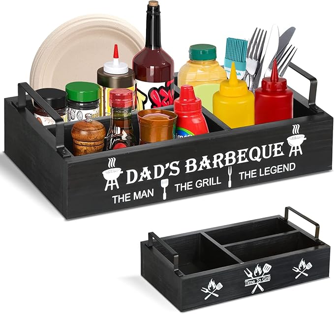 Grill Utensil Caddy, BBQ Accessories Storage Box, Picnic Condiment Caddy, BBQ Organizer for Camping Outdoor, Ideal Organizer for Picnic Condiment and Outdoor Griddle Accessories