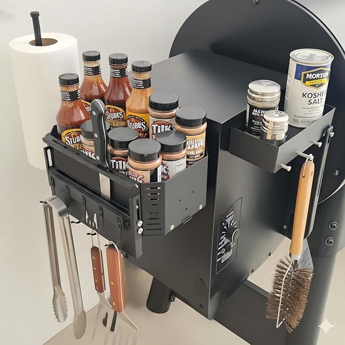 Magnetic Grill Storage Bin for Traeger Grills – Pellet Smoker Accessory Storage Rack – Fits Traeger Ironwood 885, Pro 575, 780, 34, 22, Z Grills, Pit Boss – Grill Organizer with Paper Towel Holder