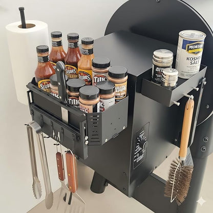 Magnetic Grill Storage Bin for Traeger Grills – Pellet Smoker Accessory Storage Rack – Fits Traeger Ironwood 885, Pro 575, 780, 34, 22, Z Grills, Pit Boss – Grill Organizer with Paper Towel Holder
