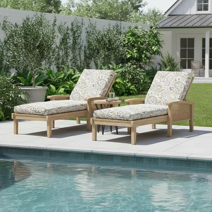Modern Outdoor Chaise Lounge Cushion with Ties – Durable Polyester Fabric, Channel-Filled Polyfiber Insert, Removable Zippered Cover, Arctic Paisley