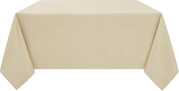 Decorelia Faux Linen Square Tablecloth for Dining Room,Waterproof Texture Decorative Farmhouse Rustic Table Cloth for Indoor Outdoor Party, Holiday, Banquet Picnics, Patio,70 x 70 Inch (Square),Beige