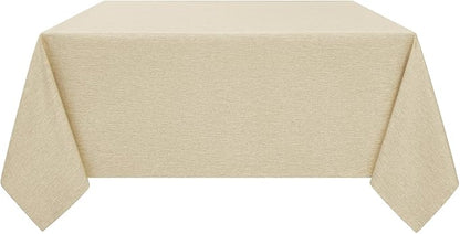 Decorelia Faux Linen Square Tablecloth for Dining Room,Waterproof Texture Decorative Farmhouse Rustic Table Cloth for Indoor Outdoor Party, Holiday, Banquet Picnics, Patio,70 x 70 Inch (Square),Beige