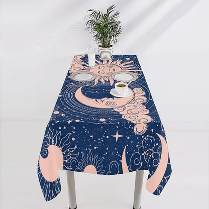 Moon Sun Tablecloth Vintage Boho Celestial Star Magical Galaxy Space Table Cloth Water Resistant Wipeable Table Cover for Farmhouse Picnic Party Holiday Kitchen Dinner Table 60"x90"