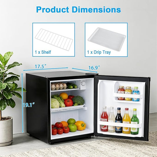 COSTWAY 1.7 Cu.Ft Mini Fridge, Compact Refrigerator w/Chiller Compartment, Adjustable Thermostat, Reversible Single Door & Low Noise, Small Refrigerator for Dorm, Office, Bedroom & Apartment (Black)