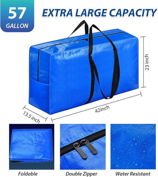 Extra Large Storage Bags, 57 Gallon XXL Jumbo Large Moving Bags Heavy Duty | 4 PACK Clothes Storage Totes Bins Moving Boxes Supplies, Foldable Travel Duffle Bag, Christmas Tree Bag,42x23x13.5 inch