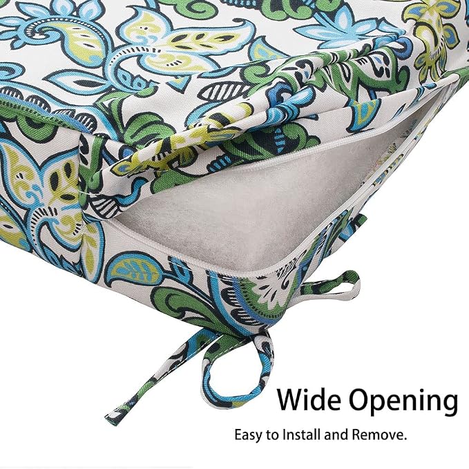Magpie Fabrics Indoor Outdoor Cushion Cover Replacement 2 Pack, NO Insert! Water Repellent Slipcover with Ties Decor for Patio Garden Chair Seat Sofa Bench Wicker(Botanical Blue Green, 20x18x4 Inch)