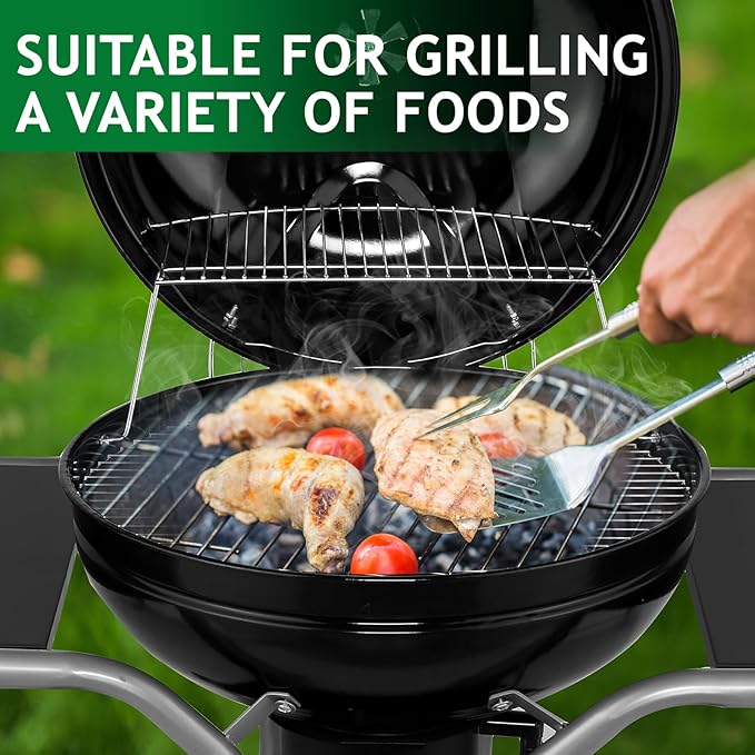 LEADZM 22.5 inch Kettle Charcoal Grill with Side Table&Ash Catcher, Portable Round Barbecue Grill with Wheels for Outdoor, Great for Small Patio Backyard, Camping, Picnics, Backyard BBQs, Black