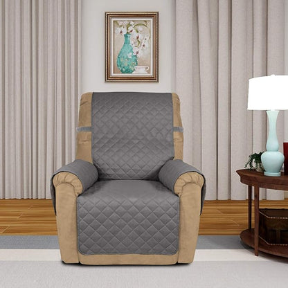 PureFit Reversible Recliner Chair Covers Couch Covers for Dogs, 19 in | Gray/Light Gray, Water Resistant Couch Protector, Washable Pet Couch Cover with Non Slip and Elastic Straps For Kids