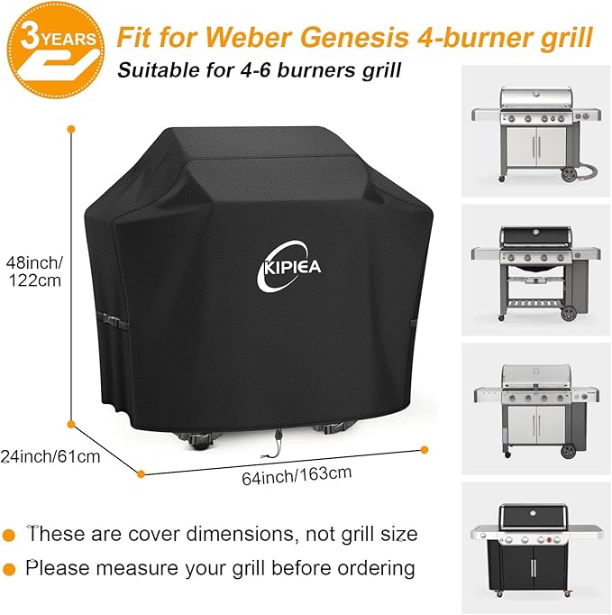 600D Heavy Duty Gas Grill Cover for Weber Genesis 400 & LX Series Grills, 64-Inch Waterproof BBQ Cover with Windproof Buckles, UV Resistant, No Tear – Not Compatible with 2022+ Genesis 400