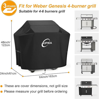 600D Heavy Duty Gas Grill Cover for Weber Genesis 400 & LX Series Grills, 64-Inch Waterproof BBQ Cover with Windproof Buckles, UV Resistant, No Tear – Not Compatible with 2022+ Genesis 400