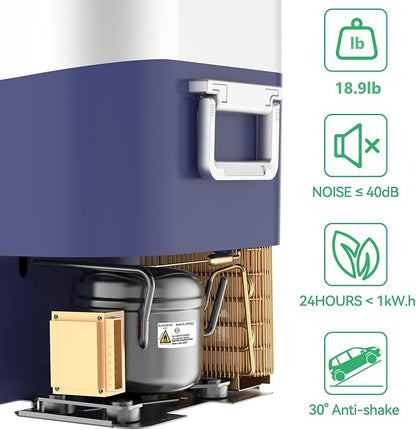 Megiu Car Refrigerator Portable Car Fridge 12V Refrigerator 23 Quart (22 Liter) Freezer Compressor Cooler 12V/24V DC 110～240 V AC for Outdoor Camping Travel Home Use -18℃~+15℃ (Blue)