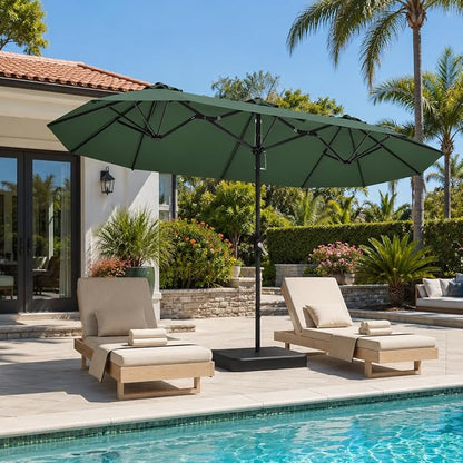 DomeShade 15ft Large Patio Umbrella with Base Included, Outdoor Double-Sided Rectangular Market Umbrella with Crank Handle,Heavy Duty Extra Large Outside Umbrella for Backyard,Pool,Deck,Lawn,Green