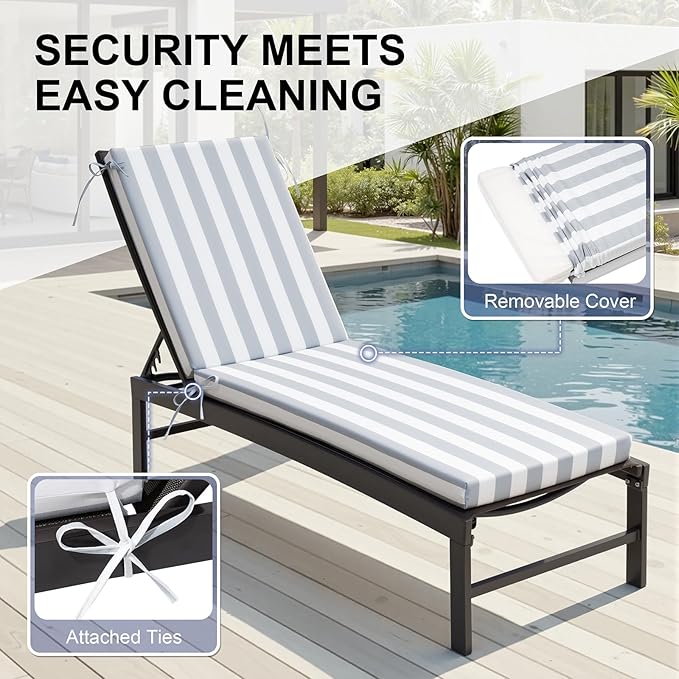 Crestlive Products Waterproof Outdoor Chaise Lounge Cushions Set of 2, Fade Resistant Patio Furniture Lounge Chair Cushion, 72" L x 21" W