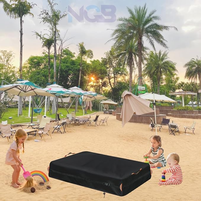 Kids Sandbox Cover for Naturally Playful Sandbox II,Made of 600D Waterproof Oxford Cloth, Reflective Carry Handle with Two Warning Signs and 4.6 Meters Long Mesh Grommets.(51" L x 32" W x 13" H)