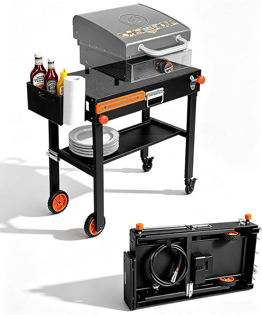Blackstone Stand for 17" or 22" Griddle, Heavy Duty 450 LBS Blackstone Table, Foldable Portable Grill Cart with Locking Wheels, 20s Quick Setup, Anti-Wobble, Ideal for Backyard, Camping, Tailgating