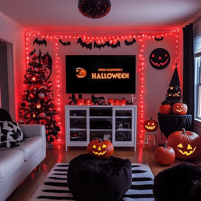 JMEXSUSS 200 LED Red String Lights Halloween, 66ft Red Christmas Lights | Plug in, Connectable, Indoor Outdoor Use, 8 Modes Halloween Lights for Tree Bedroom Garden Yard Porch Xmas Halloween Decor