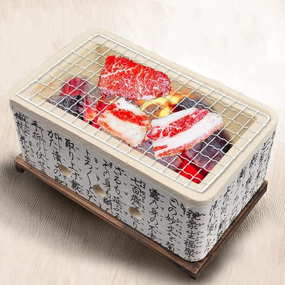 Japanese 4 in 1 Ceramic Hibachi, Table BBQ Grill, Yakitori Charcoal Portable Barbecue Stove for Outdoor Camping Grill