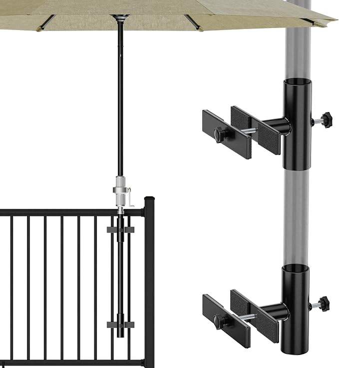 Patio Umbrella Stand for Deck Railing, Adjustable Patio Umbrella Holder Outdoor Umbrella Base, Fixed Clip Umbrella Stand Outdoor Base Parasol Holder for Deck, Outdoor Courtyard, Balcony