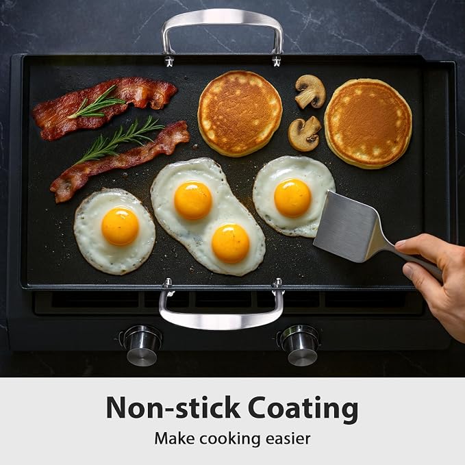 Utheer 19.5 x 10 Stainless Steel Griddle for Gas Grill and Stove Top | Ceramic Nonstick Stainless Steel Griddle Fits Gas Grill, Charcoal Grill and Stove Top with Grease Channel and X-Ridge Base