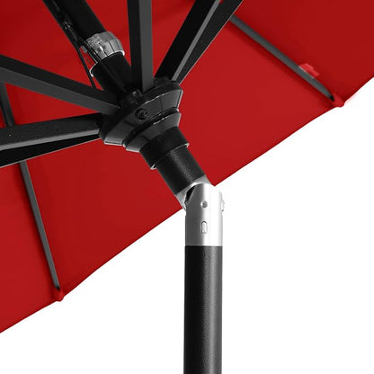 California Umbrella 12-Year-Non-Fading, 9Ft Premium Sunbrella Patio Umbrella, Hand-Crank, Button-Tilt, Black Frame, Jockey Red Fabric