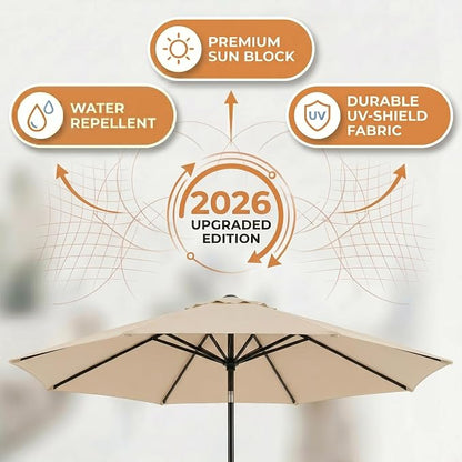 Greesum 9FT Outdoor Patio Umbrella, Table Umbrella for Yard, Market, Heavy-Duty Waterproof Pool Umbrella with 8 Sturdy Ribs, UV Protection for Beach, Deck, Garden, Backyard
