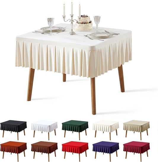 PARTISKY Ivory Square Spandex Tablecloths 34x34 Inch, Wrinkle Free Fitted Card Table Cover Stretch Square Table Cloth for Kitchen Dinner, Holiday Party, Wedding Banquet, Display Trade Show
