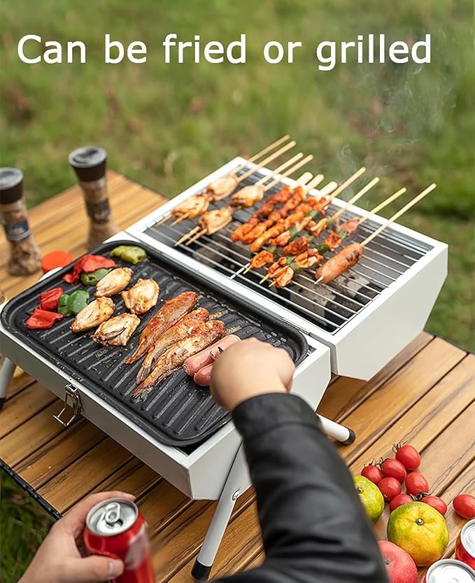 EKsma Portable Foldable Outdoor Charcoal Grill for Grilling Charcoal Grill for Grilling Meat, Fish and Vegetables(White)