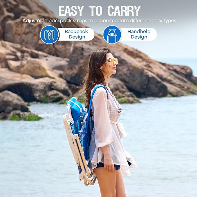 Old Bahama Bay Backpack Beach Chair 2 Pack, Aluminum Lightweight Reclining 5-Position Lounge Chair for Adults Heavy Duty Support 400 LBS Portable Folding with Cooler Bag Camping Chair for Sand Outdoor