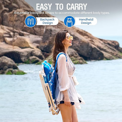 Old Bahama Bay Backpack Beach Chair, Aluminum Lightweight Reclining 5-Position Lounge Chair for Adults Heavy Duty Support 400 LBS Portable Folding with Cooler Bag Camping Chair for Sand Outdoor