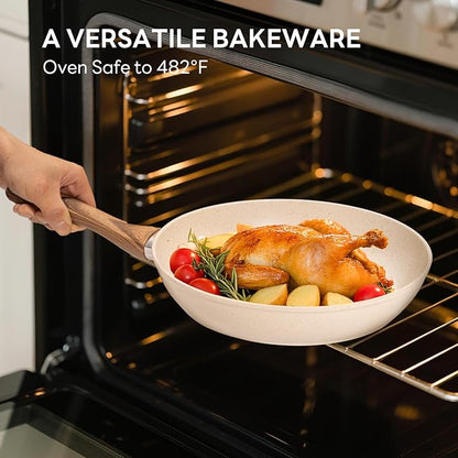 NEWBULIG 17-Piece Nonstick Cookware Set, Dishwasher Safe Non-Toxic Pots and Pans with Stay-Cool Handles, Induction Compatible Cookware, PFAS & PFOA-Free, Cream White