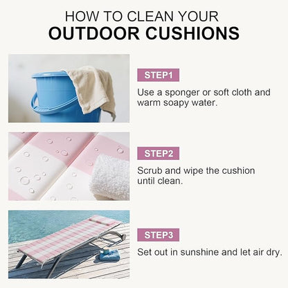 Crestlive Products Chaise Lounge Cushion Outdoor Set of 2, Waterproof Foldable Pool Lounge Chair Cushions with Straps 71''Lx21''W, Lounger Cushions for Outdoor Furniture, Patio, Pink Stripe