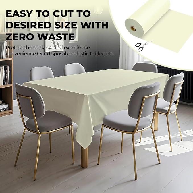 54 Inch X 300 Feet Plastic Table Cover Roll Premium Disposable Plastic Tablecloth for All Type/Shape Tables | Picnic, Party, Banquet, Birthdays, Weddings (Beige, 54 Inch X 300 Feet)