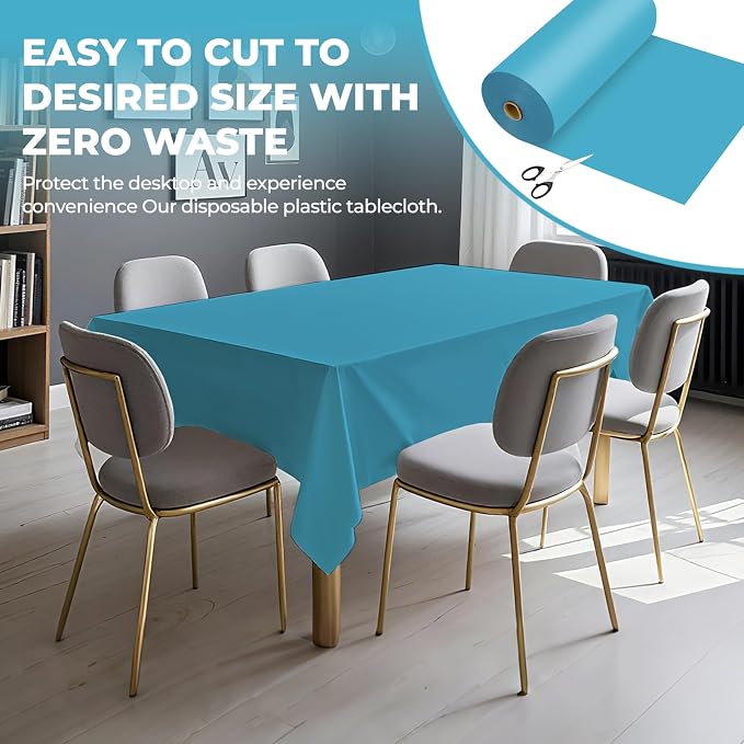 54 Inch X 300 Feet Plastic Table Cover Roll Premium Disposable Plastic Tablecloth for All Type/Shape Tables | Picnic, Party, Banquet, Birthdays, Weddings (Turquoise, 54 Inch X 300 Feet)