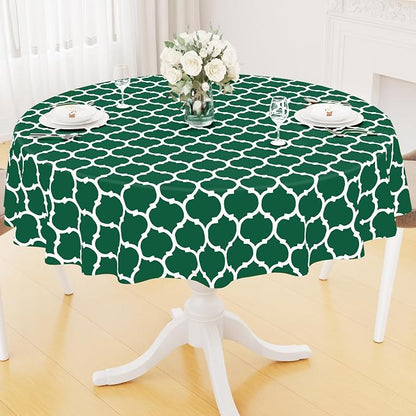 Smiry Round Plastic Table Cloth, Waterproof Vinyl Tablecloth with Flannel Backing for Round Tables, Wipeable & Spillproof for Dining, Camping, Indoor and Outdoor (60" Round, Emerald Green)
