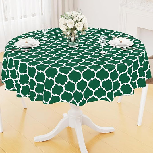Smiry Round Plastic Table Cloth, Waterproof Vinyl Tablecloth with Flannel Backing for Round Tables, Wipeable & Spillproof for Dining, Camping, Indoor and Outdoor (60" Round, Emerald Green)