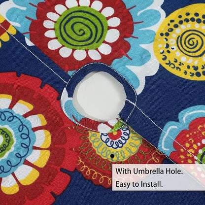 60" Round Tablecloth with Umbrella Hole and Zipper, Washable Waterproof Wrinkle Free Zippered Patio Table Cloths Table Covers for Spring, Summer, Party, Backyard, Picnic, BBQS (Floral Navy)