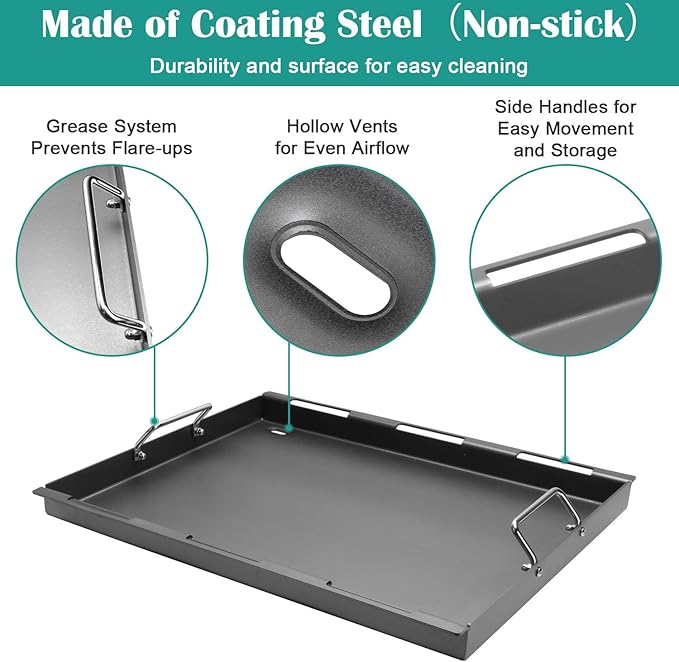 Cooking Griddle Inserts and Grate for Weber Genesis II 400 Series, Flat Top Grill Griddle for Weber Genesis II E-410 S-410 E-435 S-435 E/S-440 and More, Replace for 6789 Full-Size Griddle 66097