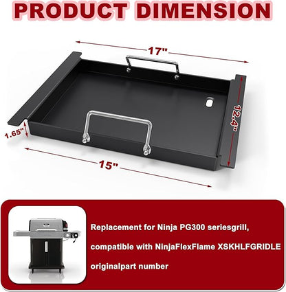 Half Size Griddle for Ninja Grill Replacment Parts,Griddle Plate for Ninja FlexFlame PG300 Grills, Carbon Steel Griddle Insert Compatible with Flex Flame Griddle Plate Part XSKHLFGRIDLE