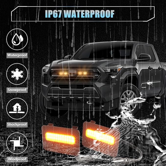 4 PCS Full LED Front Grille Lights for Toyo-ta Tacoma 2024 2025 SR SR5 Cab Pickup, Amber LED Grille Clearance Light, OEM Grill Led Grilles Light for Tacoma Accessories