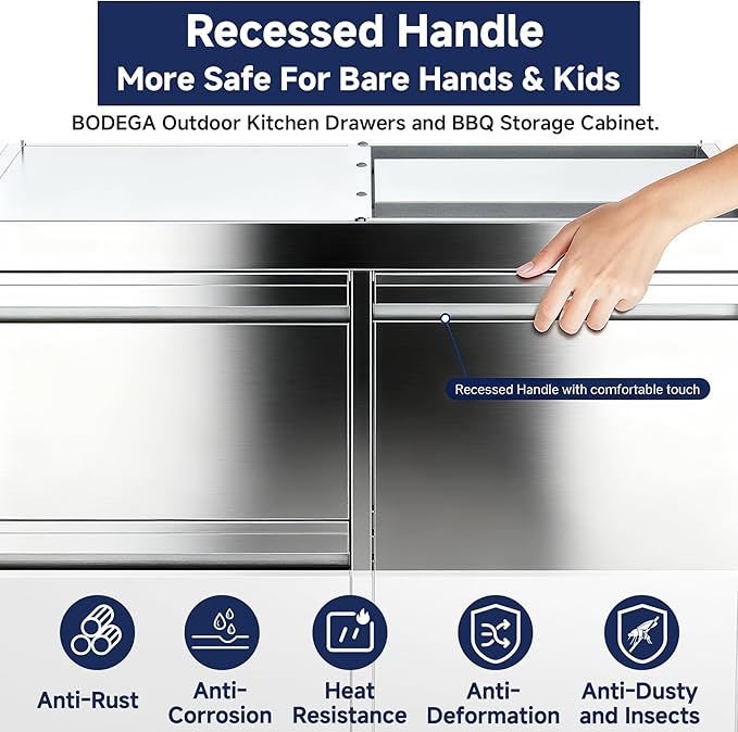 BODEGA Stainless Steel Outdoor Drawer Cabinets For 30 Inch Outdoor Kitchen Propane Gas Grill with 2 Drawers and Propane Tank Storage, Rotisserie Chicken Fork Kit, Use For Backyard BBQ, Camping, RV.