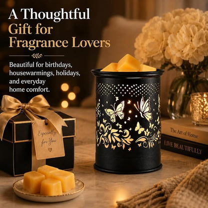 Butterfly Wax Warmer Metal Wax melt Warmer Electirc Candle Wax Burner | Electric Wax Melts Wax Cubes Black Candle Lamp for Home Office Decor,Wax Burner as Gifts for Mom Grandma Women Girls