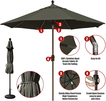 EliteShade USA 10-Year-Non-Fading 10Ft Market Patio Umbrella, UPF 50+ UV Protection Performance Sun Umbrella, Heavy Duty Commercial Grade Outdoor Table Umbrella with Crank & Tilt, Windproof Vented Top for Garden, Pool, Deck and Outdoor Playsets, Charcoal