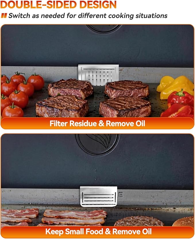 Griddle Accessories Set for Blackstone 17 22 28 36 Inch, BBQ Grill Parts | 12 Aluminum Grease Cup Liners, 10" Stainless Steel Magnetic Tool Holder, Rear Grease Gate Blocker and 4 Magnetic Hooks
